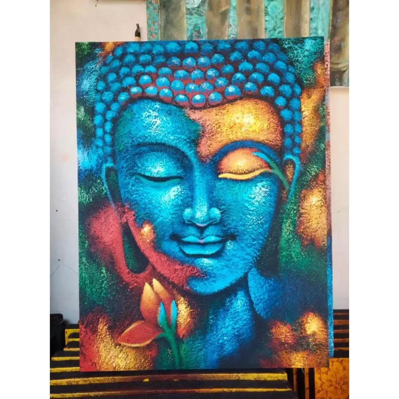 Buddha maleri - blå og guld blomst