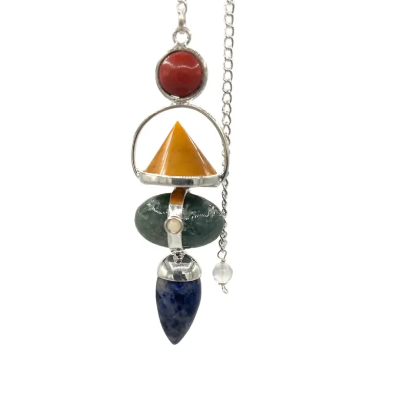 Fire Elements Gemstone Pendulum - Rød Jaspis,Yellow Adventurine,Moss Agate,Sodalit & Moonstone