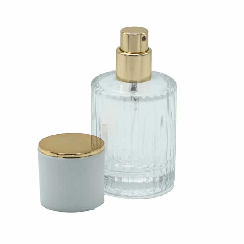 Parfumeflasker i glas med sprayflaske og blåt låg 30 ml