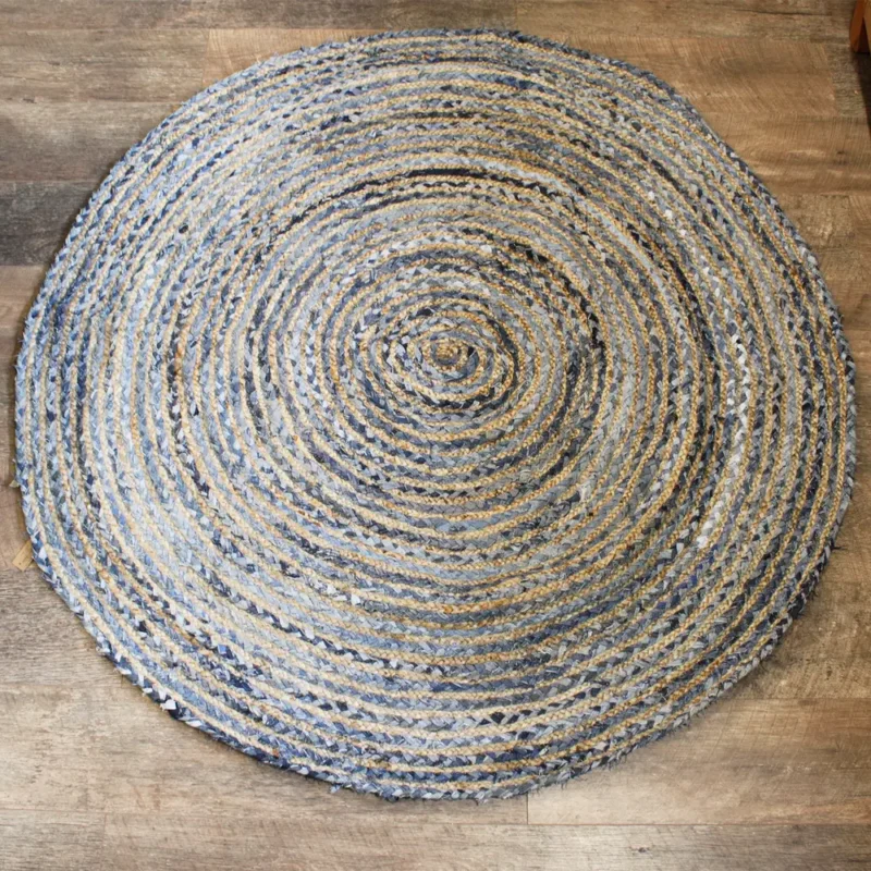 Rundt jute og genbrugs denim tæppe - 150 cm