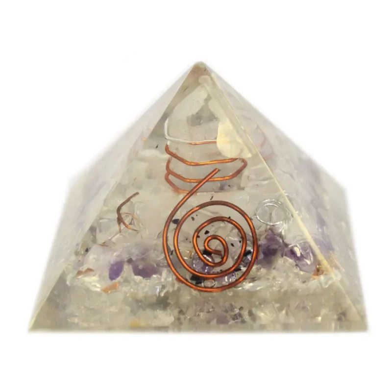 med. Orgonite Pyramid 55 mm Gemchips og kobber