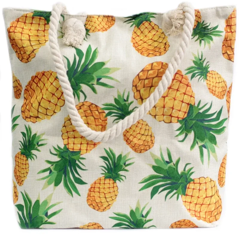 Shoppertaske med rebhåndtag - tropiske ananas