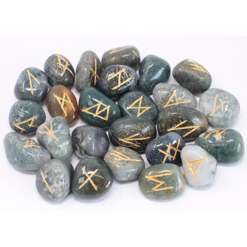 Indian Rune sæt i poser - Moss Agate