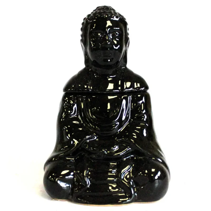 Siddende Buddha oliebrænder - sort