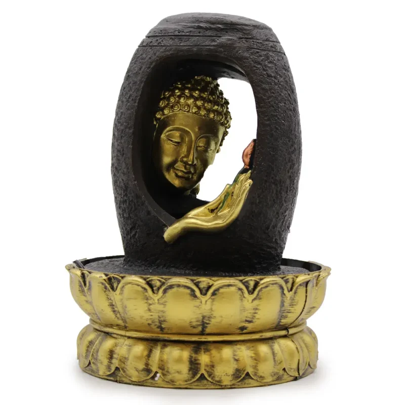 Bordplade vandfontæne - 30 cm - Golden Buddha og Vitarka Mudra