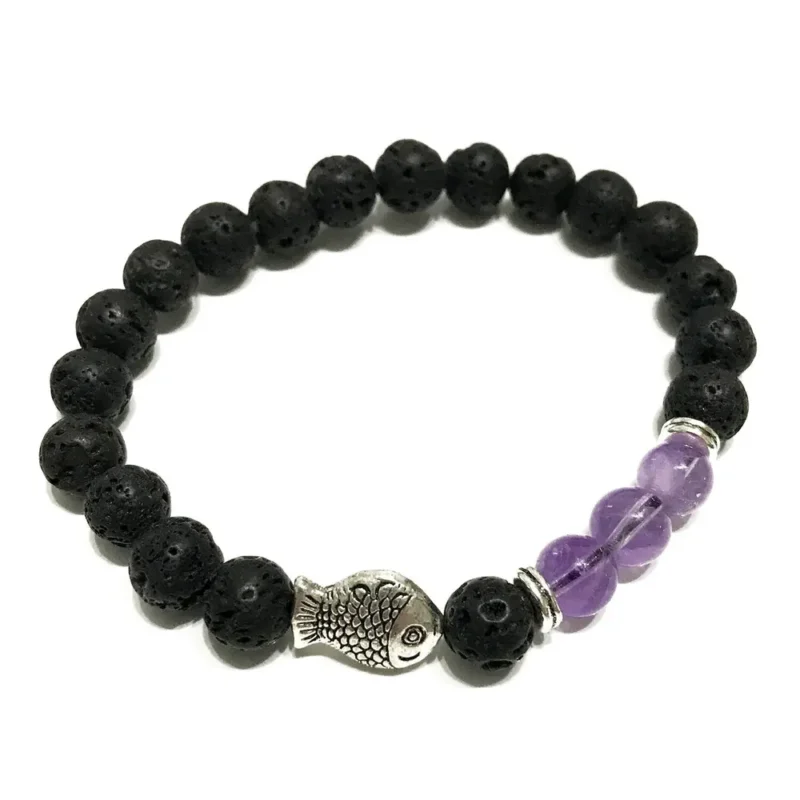Lava Stone Armbånd - Fisk - Ametyst