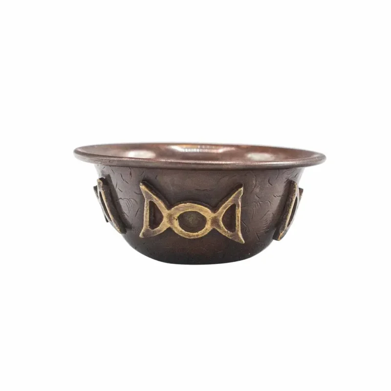 Antik rituel kobberskål med tredobbelt måne 8x4 cm