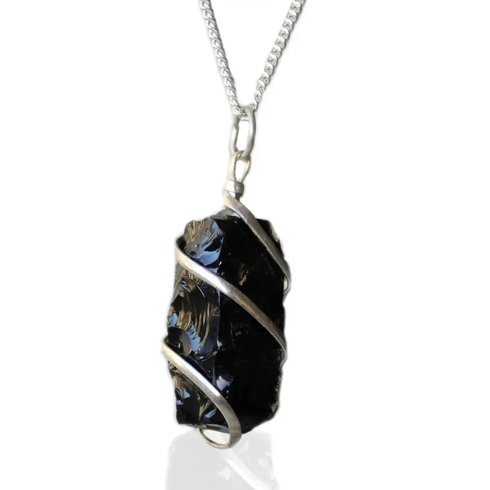 Cascade Wrapped Gemstone halskæde - rå sort onyx 1 Cascade Wrapped Gemstone halskæde - rå sort onyx