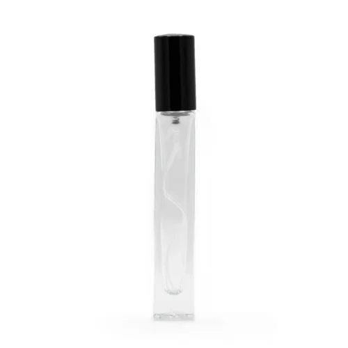 10 ml høj slank firkantet flaske,sort spray og låg