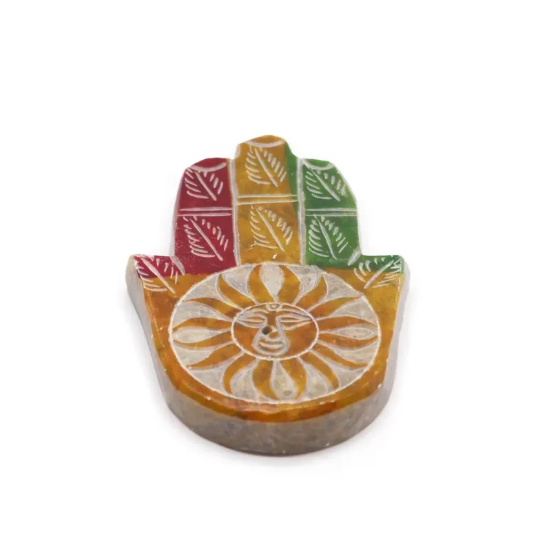 Fedtsten Hamsa Røgelse Holder 9x6cm - Sun Face