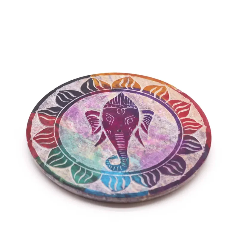 Fedtsten Disc Røgelse Holder 10cm - Ganesha
