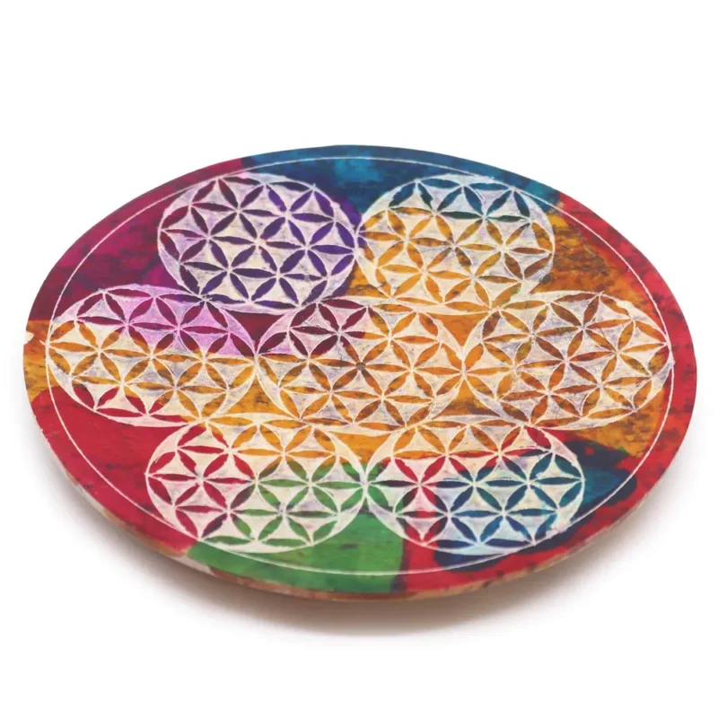 Fedtsten Disc Røgelse Holder 12cm - 7 Flower of Life