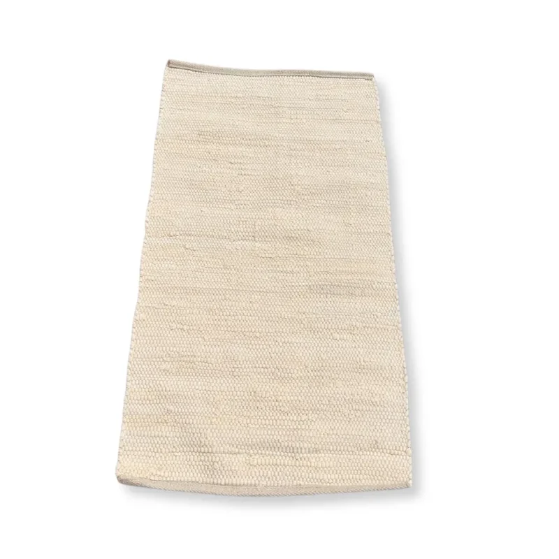 Lille håndvævet indisk tæppe i bomuld - 50x90cm - Creme