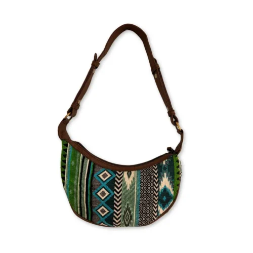 Jacquard Hobo taske - Bold Greens (brun rem)