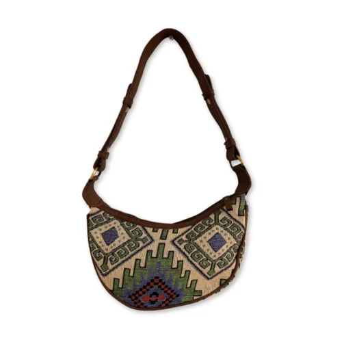 Jacquard Hobo Bag - Geo-Grøn (brun rem)